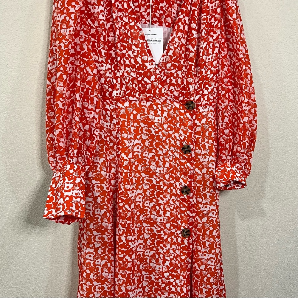 GANNI F6901 Mini Floral Button Wrap Crepe Midi Dress Size EU 34 - Picture 4 of 9